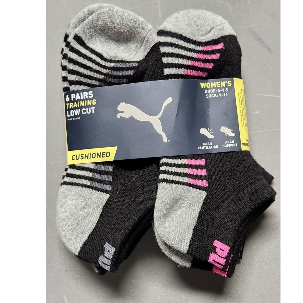 PUMA Low Cut Athletic Socks for Women, 6 Pairs, Sizes 5-9.5